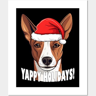 Basenji Christmas Gift Yappy Holidays Santa Dog Posters and Art